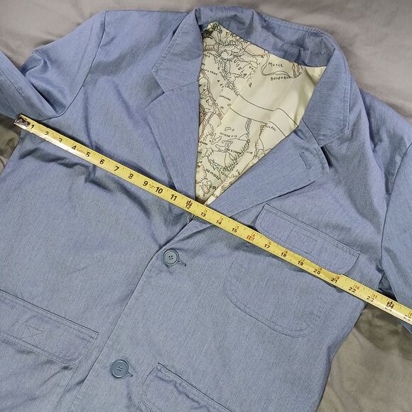 Haband Travelers Chambray Blazer Mens L Blue Map Lined Unstructured Sport Coat - Picture 9 of 12
